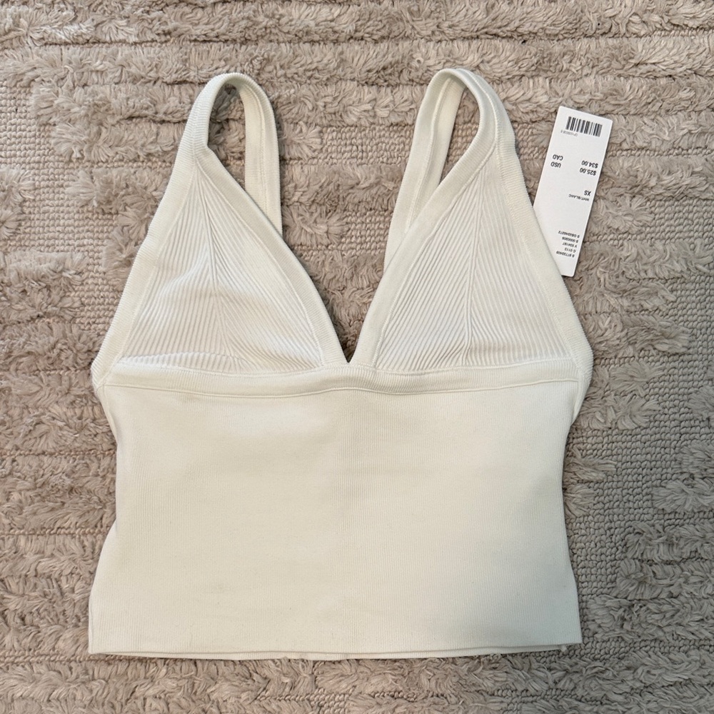 White Ribbed V-Neck Crop Top